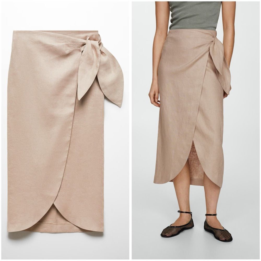 Mango 100% Linen Sarong Skirt New
